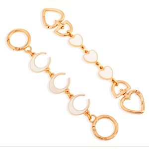 Purse Strap Extenders Gold Chain White Heart & Moon 2 Pc Set